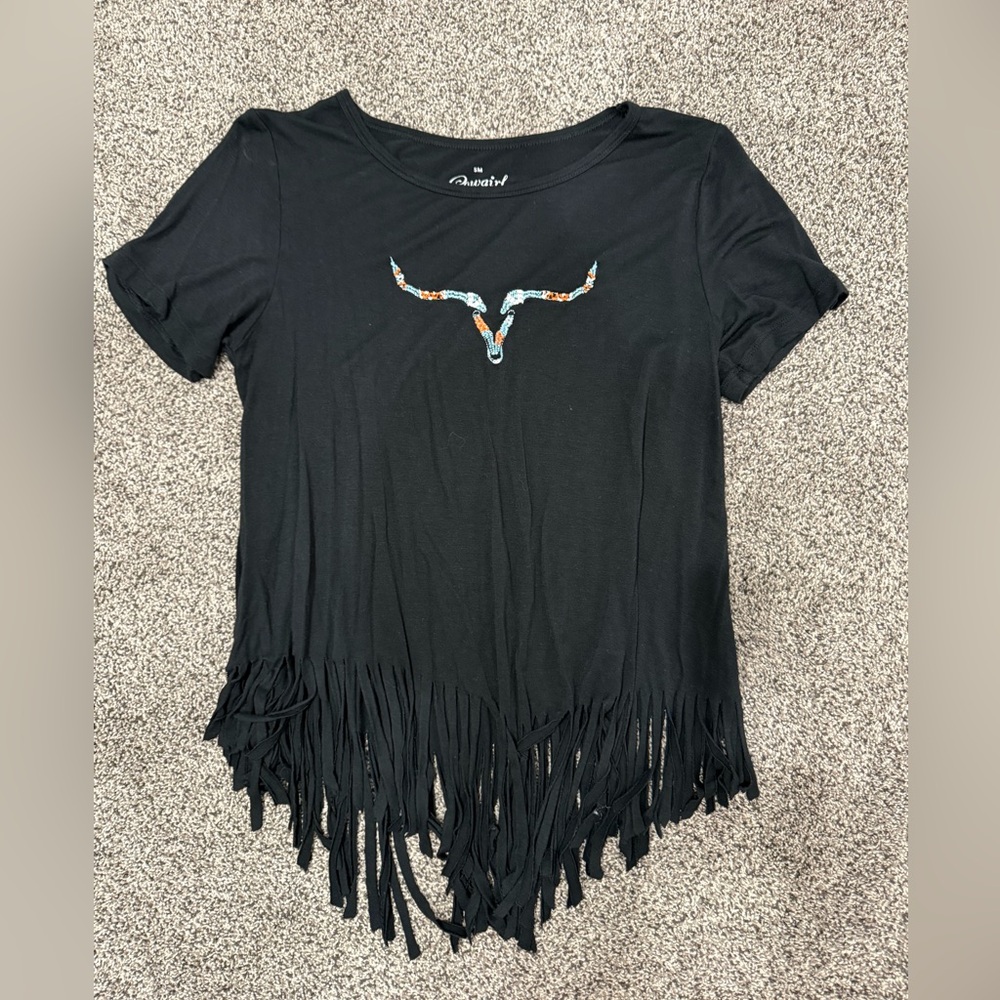 Black Fringe Short Sleeve Tee